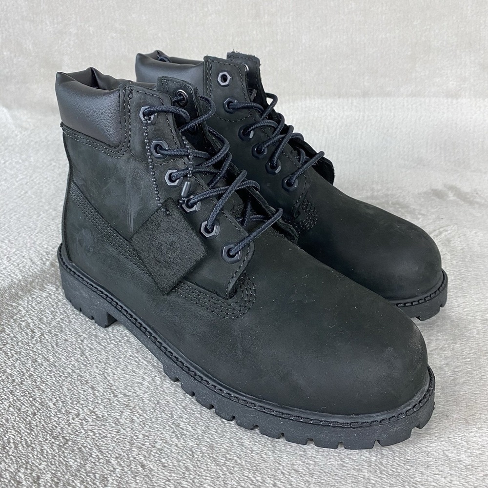 Timberland Premium 6 inch Kids Boys Boots Size 4 Black Nubuck Waterproof NEW